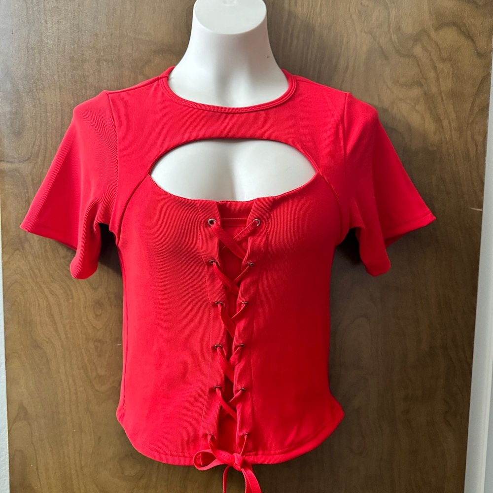 Red Lace-Up Women Top New without tags